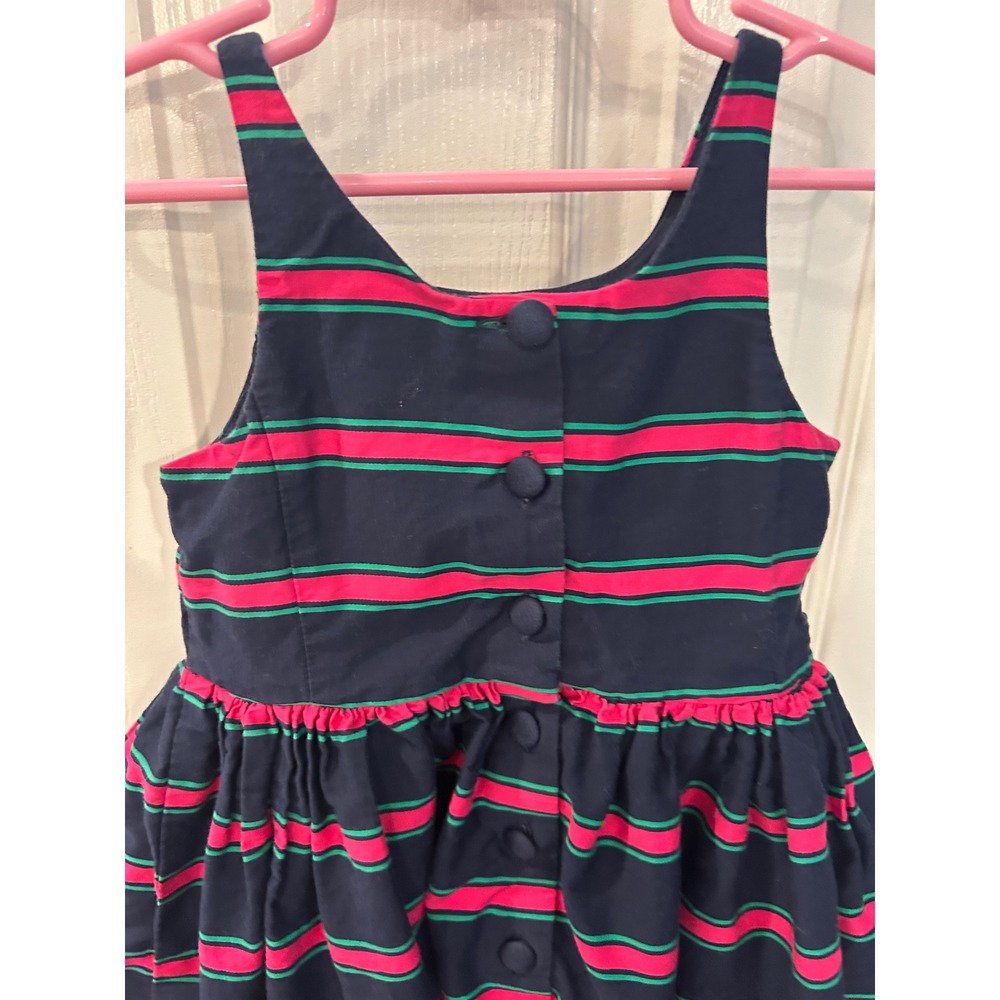 Ralph Lauren Dress‎ Navy Blue Pink Green Striped Button Back Fit Flare 4/4T Kids - Picture 5 of 7